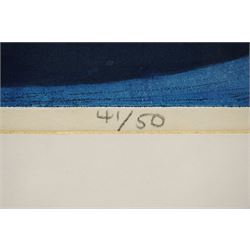 John Brunsdon ARCA (British 1933-2014): 'Blue Water', limited edition coloured etching signed titled and numbered 41/50 in pencil 45cm x 61.5cm