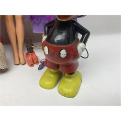 Pelham Puppet - Tyrolean Girl in yellow box; three 'A' Team action figures; clockwork plastic Mickey Mouse figure; and seven various fashion dolls (12)