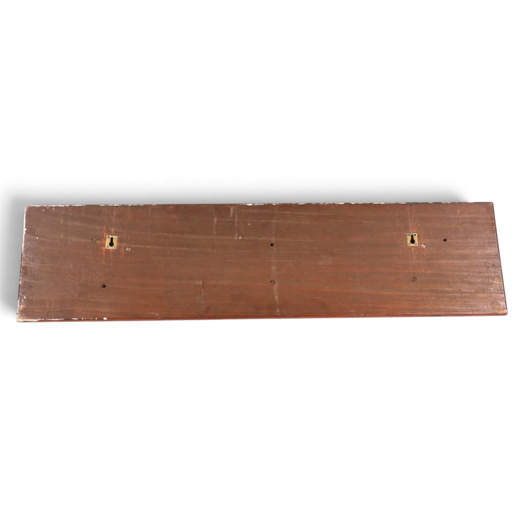20th century mahogany and pine half-block hull model of a two masted ship, H28cm, W110cm