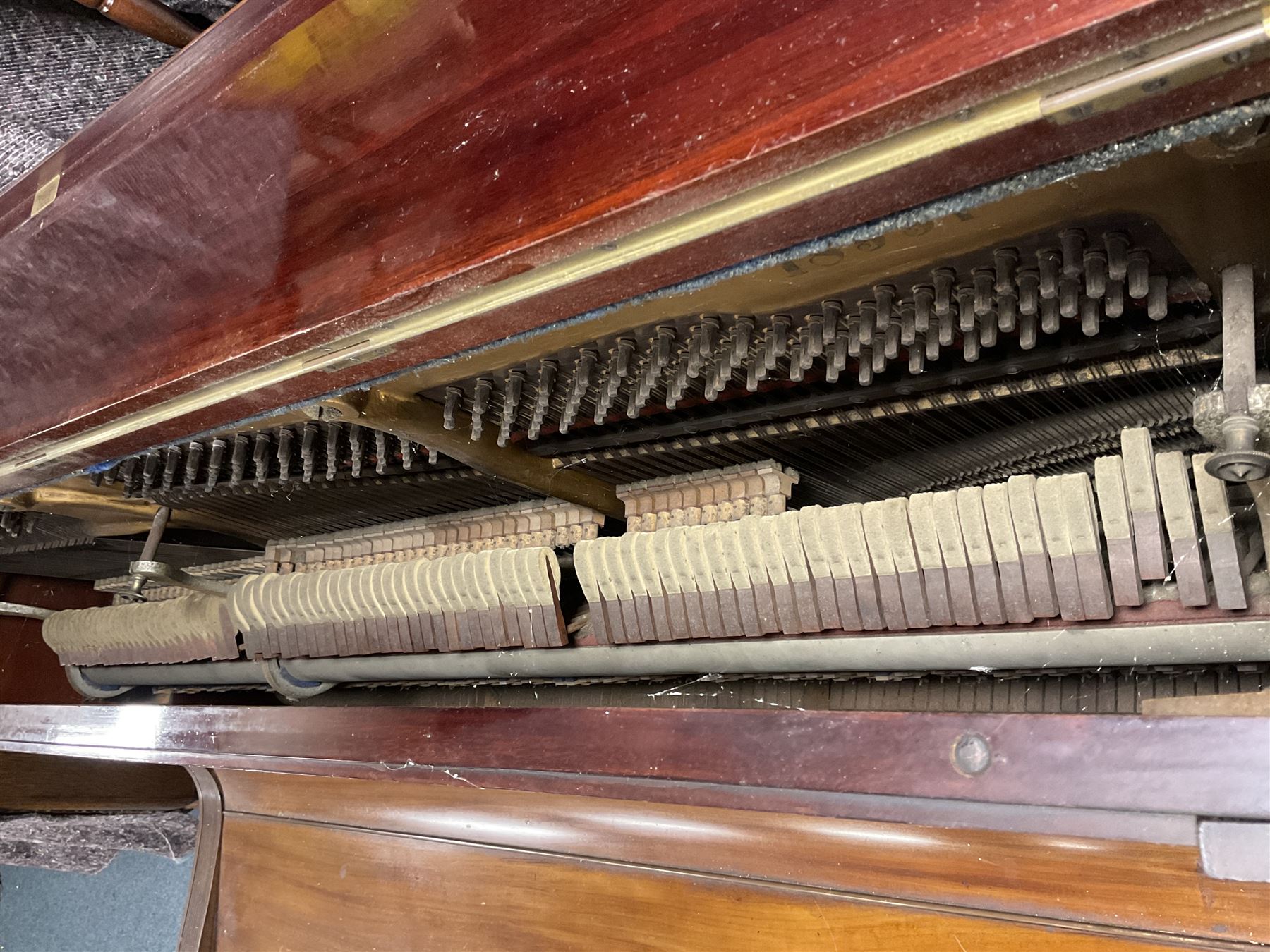 Early 20th century mahogany cast iron overstrung upright piano by Wilhelm Menzel Berlin
