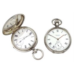 Victorian silver full hunter key wound lever pocket watch, the movement engraved 'Gold Medals & Grand Diploma of Honour', case by Arthur Baume & Co, London 1885 and a Waltham Equity silver open face keyless lever pocket watch, No. 22404511, case by Dennison Watch Case Co, Birmingham 1920 