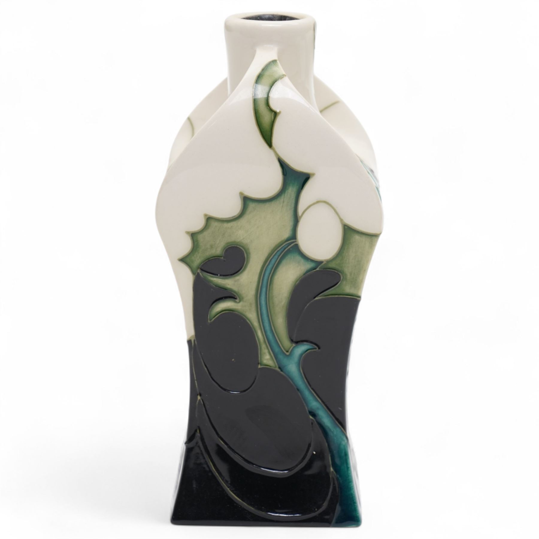 Moorcroft Sea Holly pattern twin-handled small vase, impressed and painted marks to base, H15.5cm