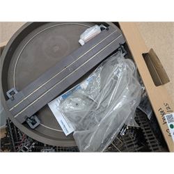 Collection of model railway control units, accessories and tools, including Lenz Digital Plus LZV100 with remote, H and M Electran Transistorised Power Unit, H and M Duette twin supply unit, motors, points, paints, Antex Soldering System, Flockit, etc, in three boxes