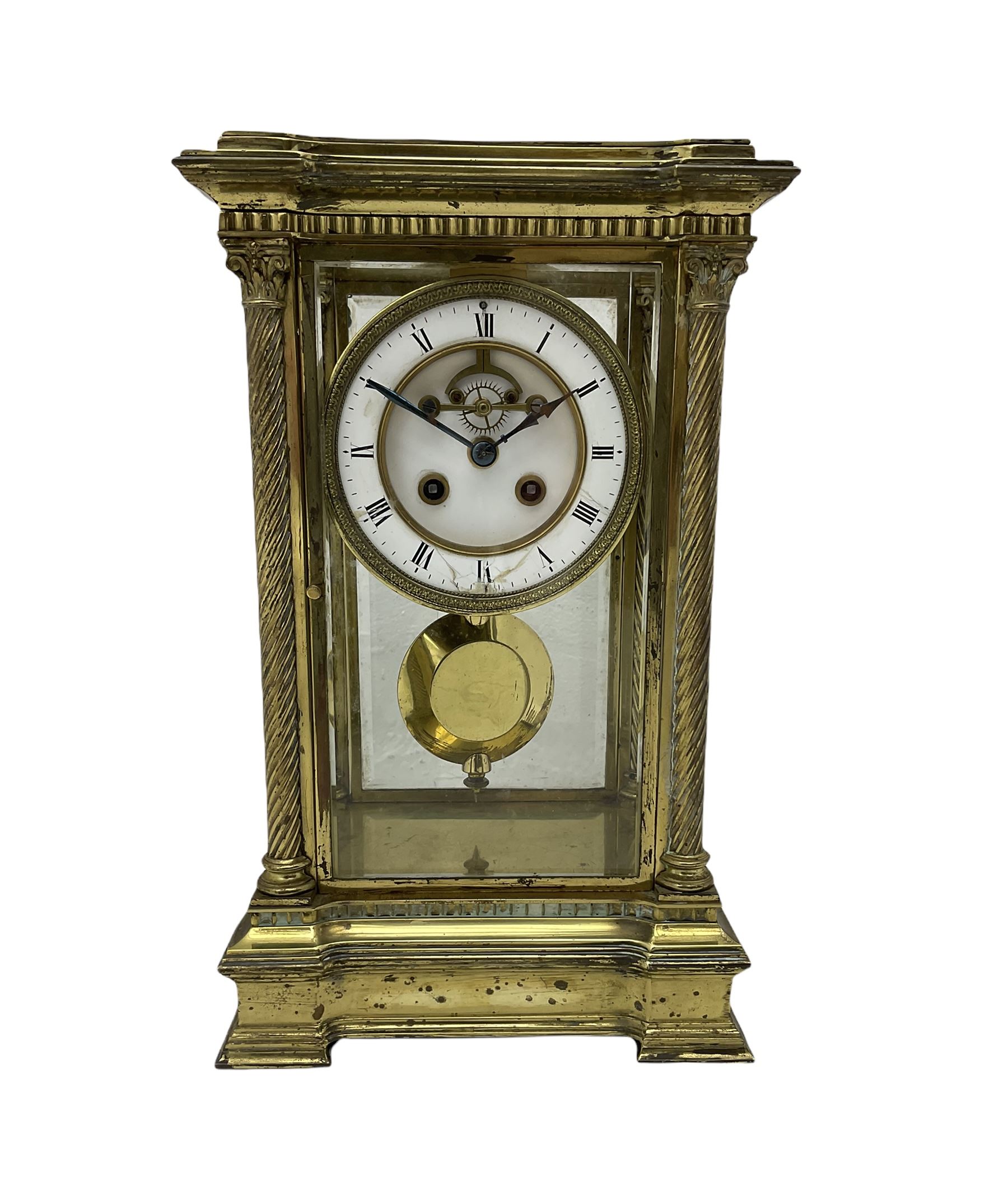 Late 19th century French brass four glass mantle clock by Samuel Marti