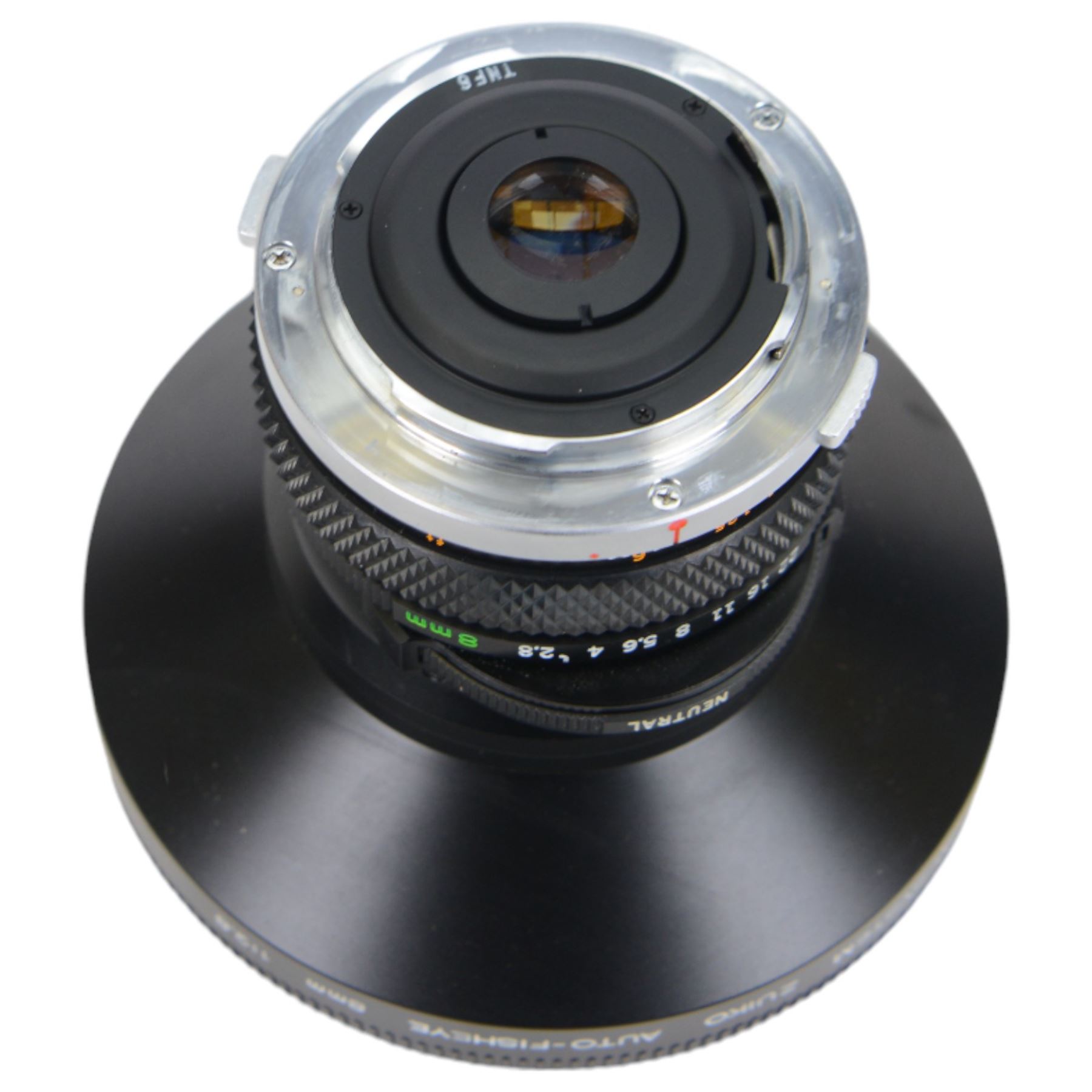 Olympus OM Zuiko Auto-Fisheye 8mm f=2.8 lens, serial no. 101536, in fitted case