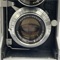 Mamiyaflex C3 TLR camera body, serial no. 215034, with 'Mamiya Sekor 1:2.8 f80mm' lens serial no. 765932