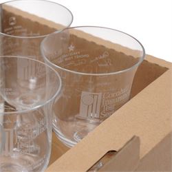 Five Cornhill Insurance Cricket Test Series commemorative glasses with etched signatures 1987-1991, two ships decanters and other glass