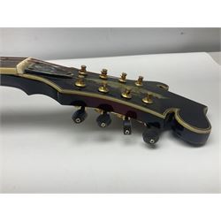 Eastern eight-string mandolin with red sunburst finish and mother-of-pearl inlay of eagles, clouds, trees etc L86cm; in fitted hard carrying case