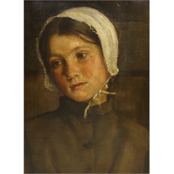  Sarah Birch (British 1855-1940): Portrait of a Young Woman, oil on canvas signed (beneath the mount) 27cm x 20cm  
