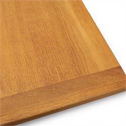 Contemporary square light oak extending dining table, and set of four chairs, table extends to 180cm