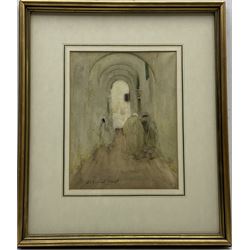 Henry Silkstone Hopwood RSW RBC (Staithes Group 1860-1914): Figures in a North African Passageway, watercolour signed and dated 1906, 27cm x 21cm