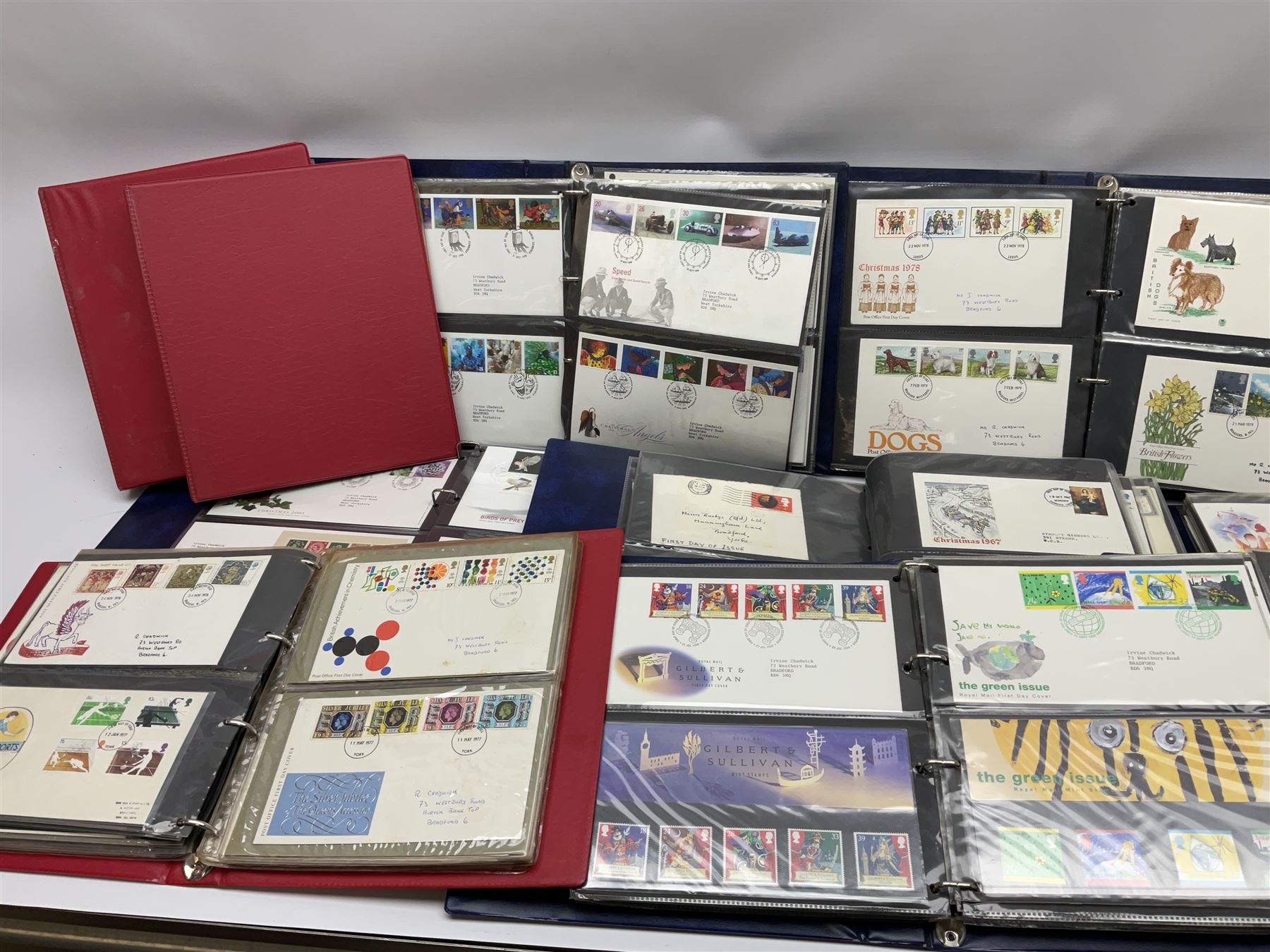 Mostly Great British first day covers, some with special postmarks, from the 1960s to the early 2000s and a small number of Queen Elizabeth II usable postage stamps, housed in eleven ring binder folders