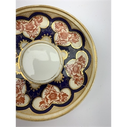 Wileman & Co (Foley) teawares, in the 'Japan' Imari pattern, no 3464, comprising six coffee cans and twelve saucers, eleven side plates, one moustache cup and one saucer, two cake plates, milk jug, and slop bowl. 
