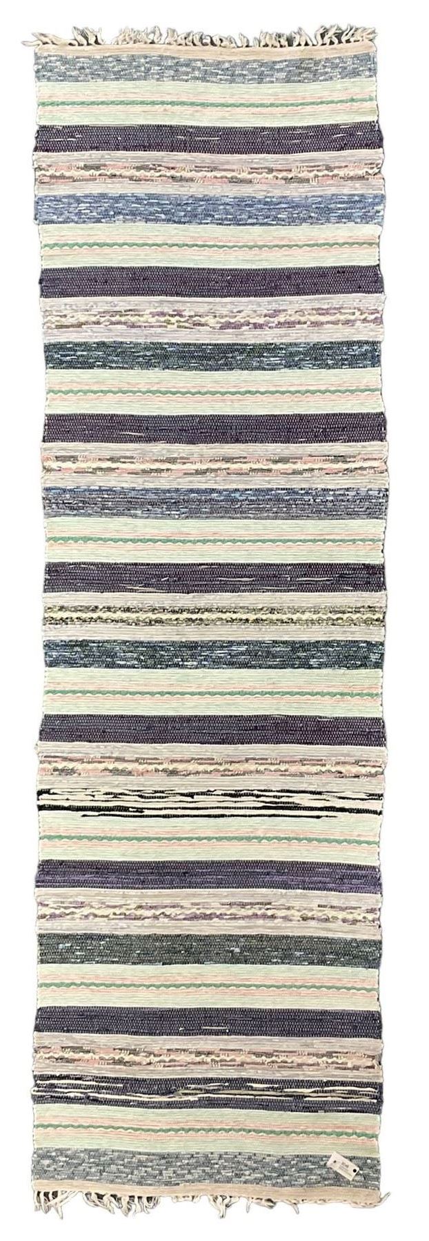 Striped cotton rag runner rug, in blue and purple shades 