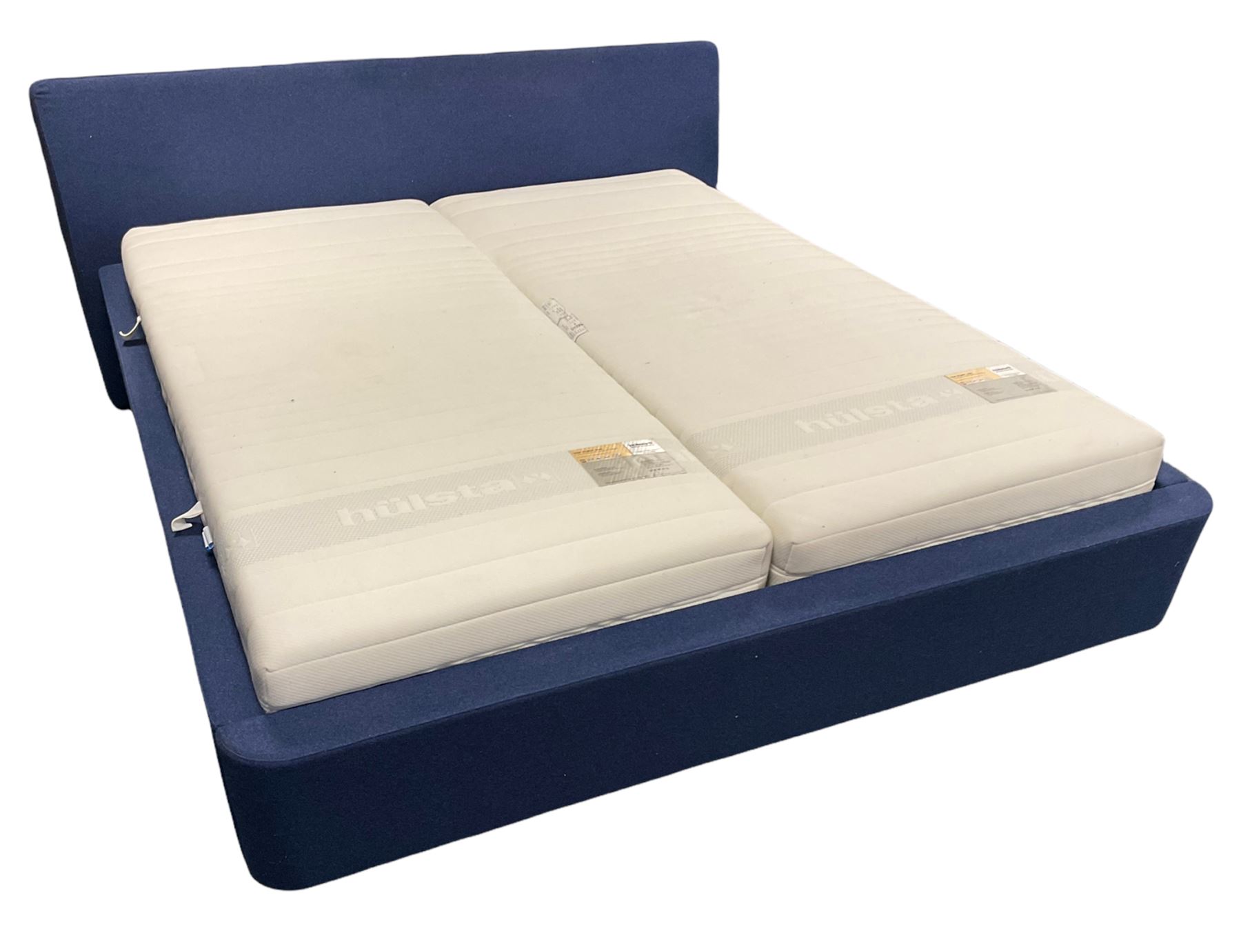 Hulsta Sleeping Systems - Super Kingsize bed upholstered in blue, with two individually tensioned sprung bases and two 3' Top Point 500 single mattresses 