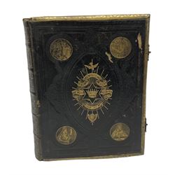 19th century 'Brown's Self-Interpreting Family Bible' with colour plates, gilt embossed leather bound cover