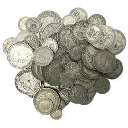 Approximately 480 grams of pre 1947 Great British silver coins, including half crowns, sixpence pieces, etc