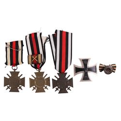 WWI three Hindenburg Cross, together with 1914 1st class iron, cross and iron cross lapel bow