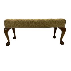 20th century Cabriole leg stool, buttoned upholstered top, ball and claw feet