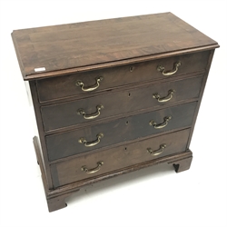 Georgian cross banded mahogany chest, four graduating drawers, shaped bracket supports, W91cm, H87cm, D47cm  