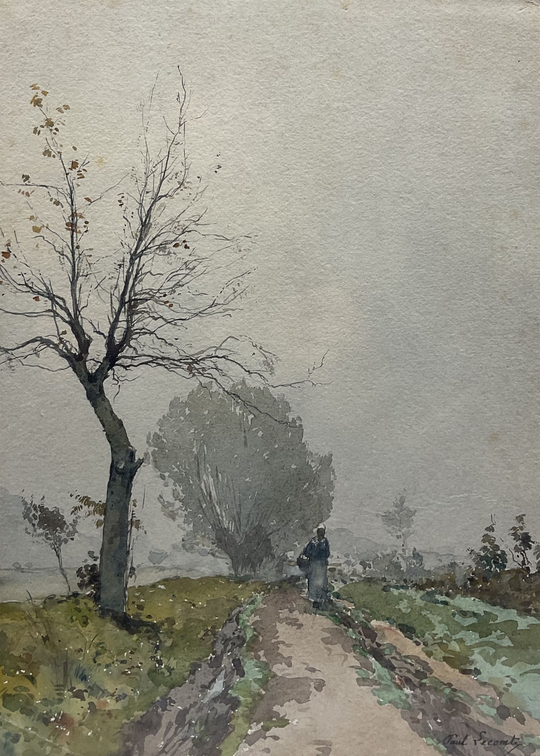 Paul Lecomte (French 1842-1920): Heading to Market, watercolour signed 32.5cm x 24cm 