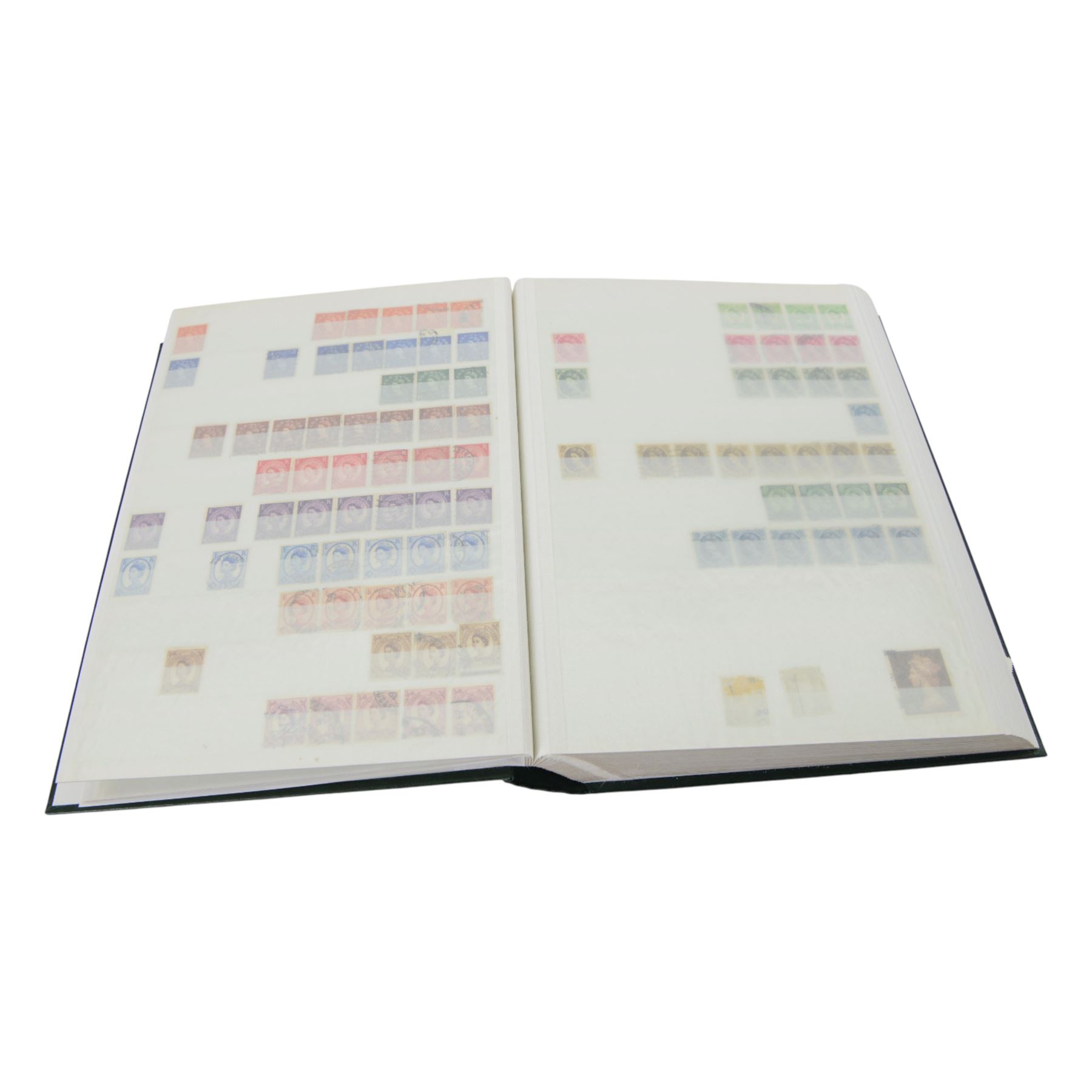 Extensive and well-annotated collection of Great Britain and World Queen Victoria and later stamps, including Queen Victoria penny black with faint red MX cancel, 1840 two pence blue, embossed issues, QV one pound brown lilac, QV one pound green, King Edward VII one pound green, numerous King George V seahorses, 1929 Postal Union Congress one pound, unused, King George VI 1939-48 mint set of six including ten shillings dark blue, Cape of Good Hope triangles, further Commonwealth issues, etc