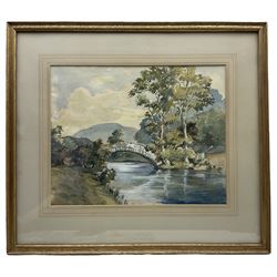 English School (Early 20th century): 'Rothay Bridge', watercolour  heightened in white indistinctly signed 35cm x 44cm