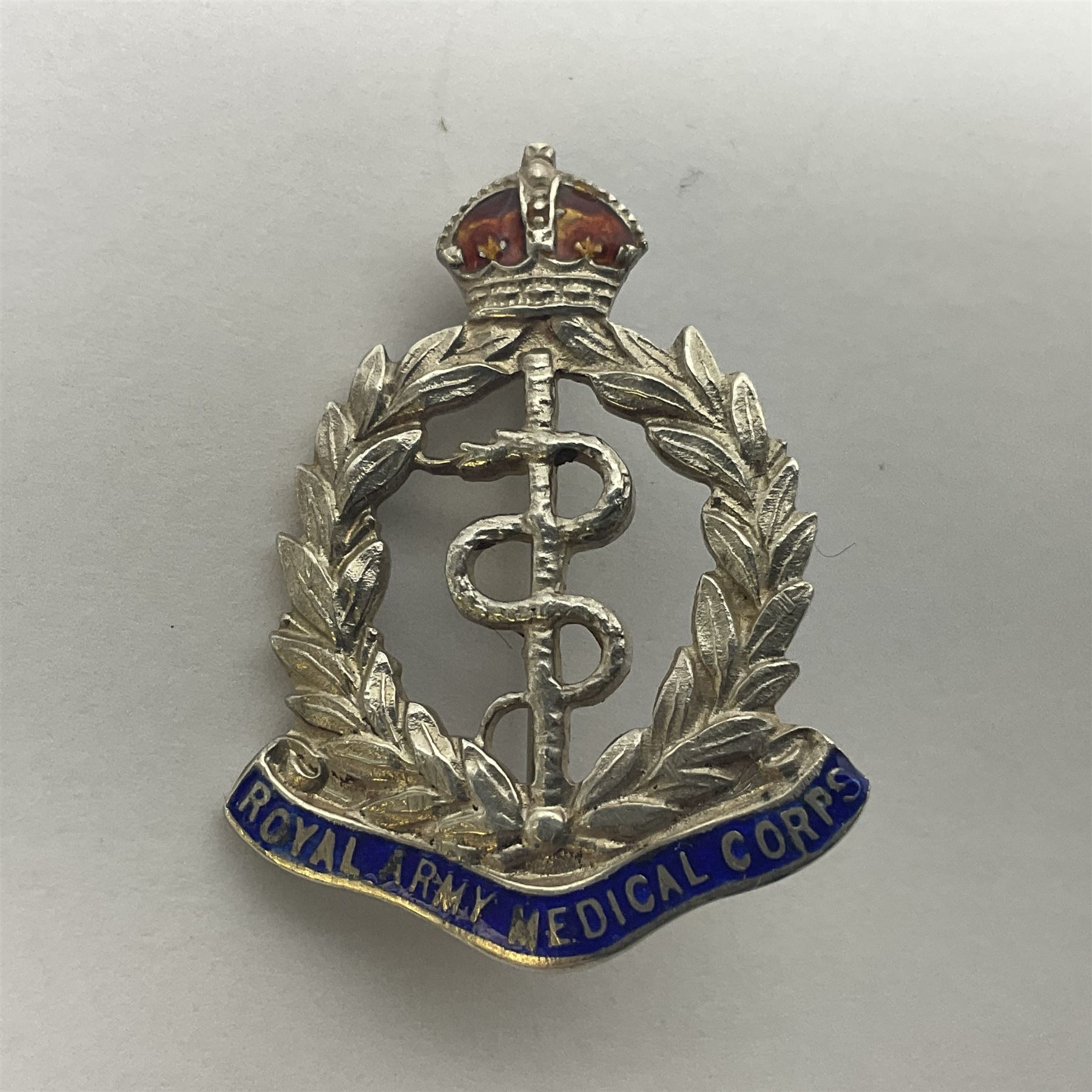 Five sterling silver sweetheart brooches - enamelled Royal Navy, enamelled RAMC, two graduated RAF and cultured pearl and paste flaming grenade stick-pin (5)