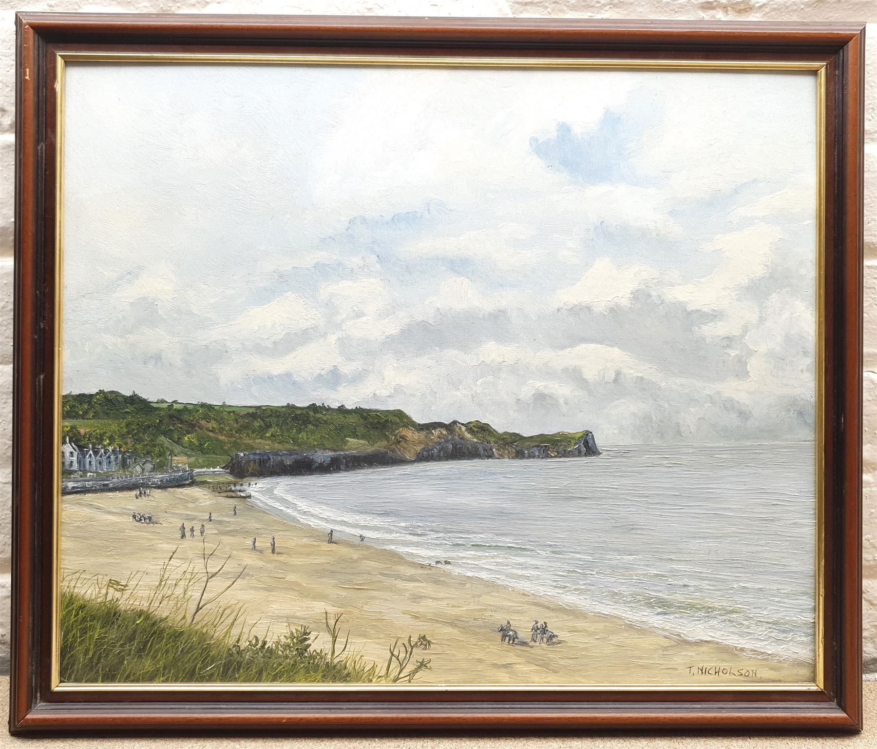 T Nicholson (British 20th century): Sandsend near Whitby, oil on artist's board signed 45cm x 55cm
