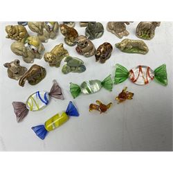 Collection of Wade Whimsies and three hand blown glass deer