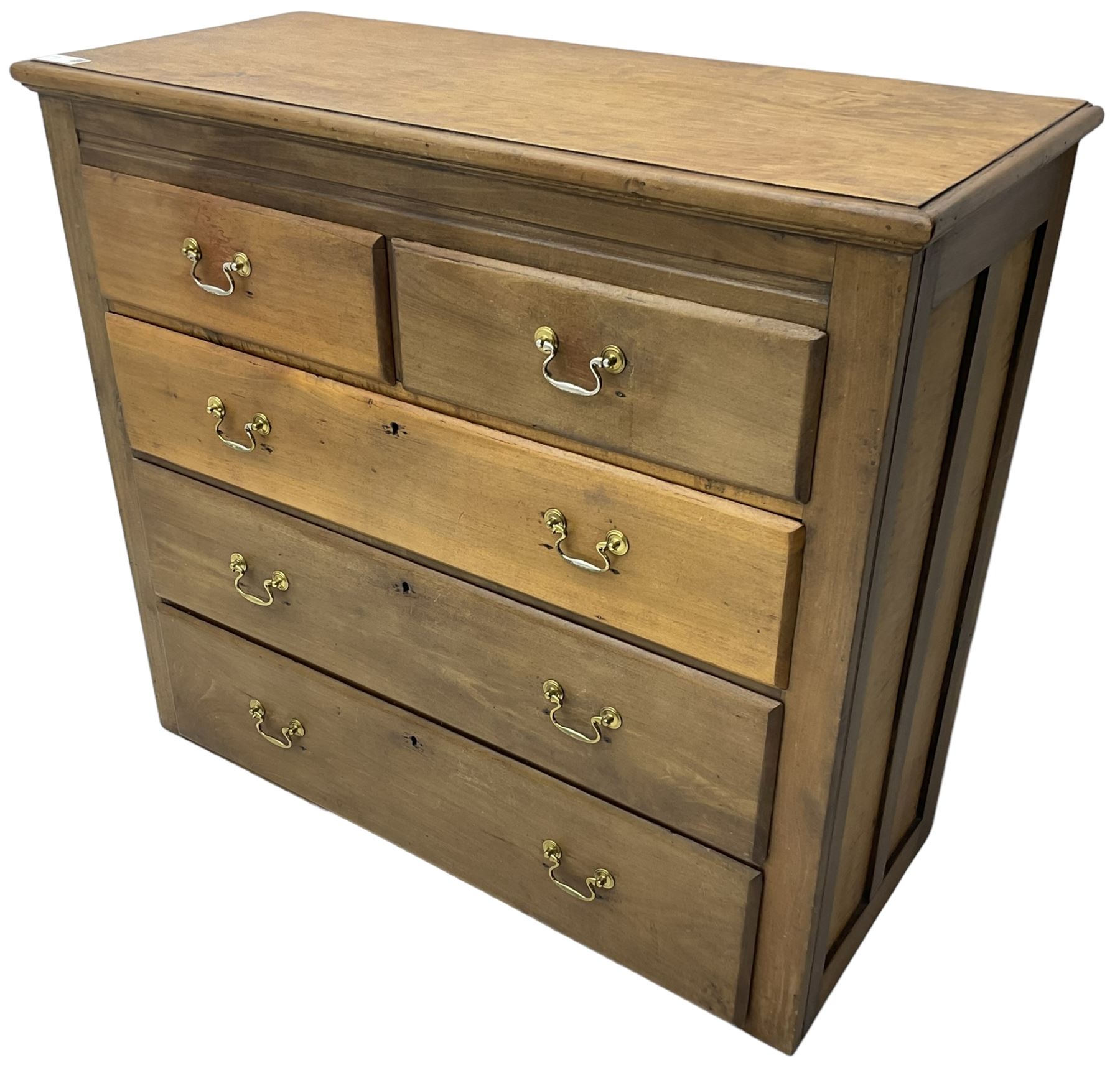19th century walnut straight-front chest, fitted with two short and three long graduating drawers