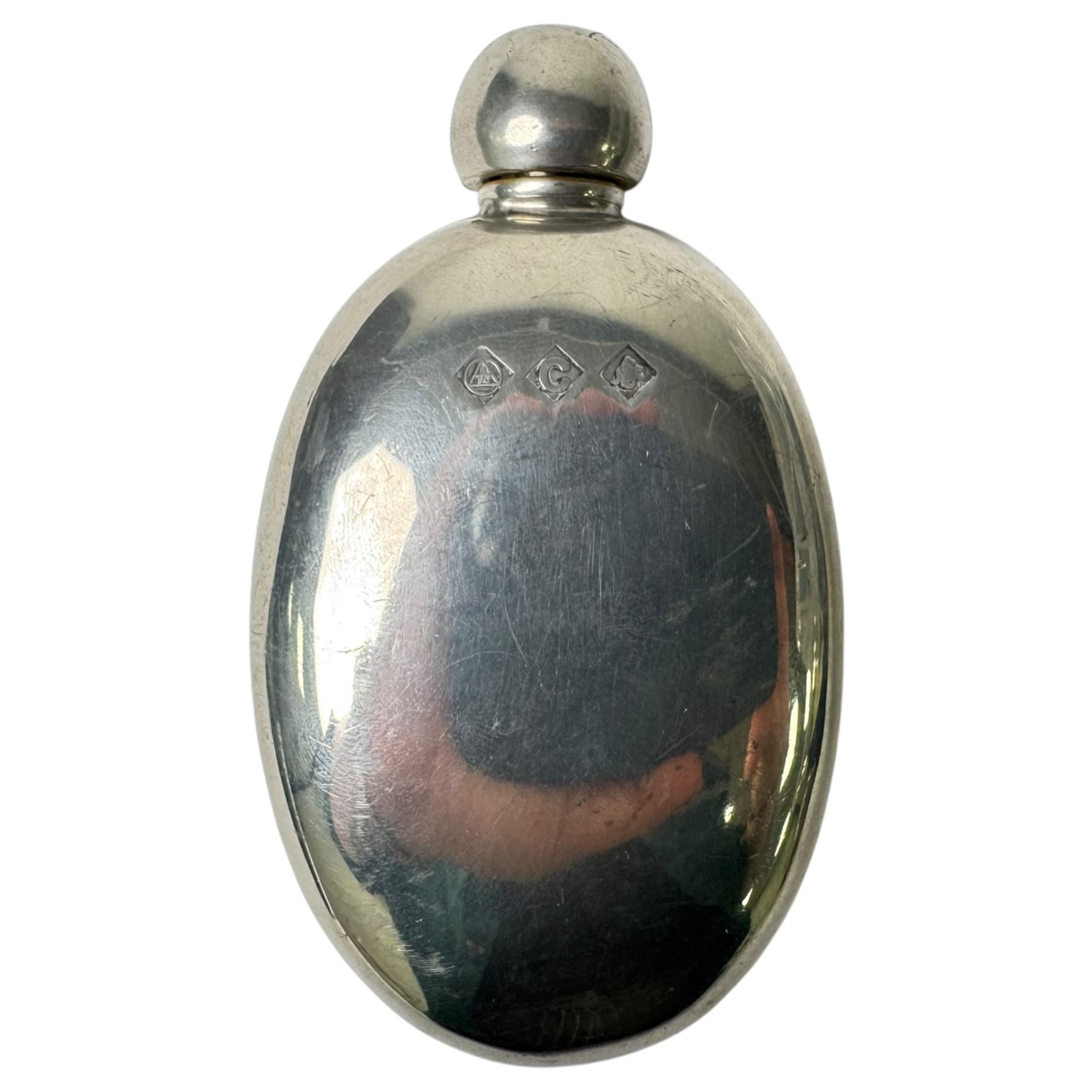 Silver cigarette case and birth record spoon, together with a silver plated hip flask
