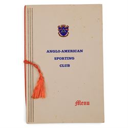 1965 Anglo-American Sporting Club 'A Boxing-Dinner Evening in Honor of Rocky Marciano Esq.' signed menu, with various boxing signatures including Rocky Marciano, Len Harvey, Tommy Farr, Joe Erskine and Charlie Chester