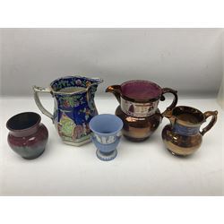 Franz jug, together with three lustre jugs, Wedgwood Jasperware vase and two others 