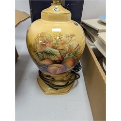 Collection of miniature flower fairy plates, Aynsley Orchard Gold table lamp and other collectors plates