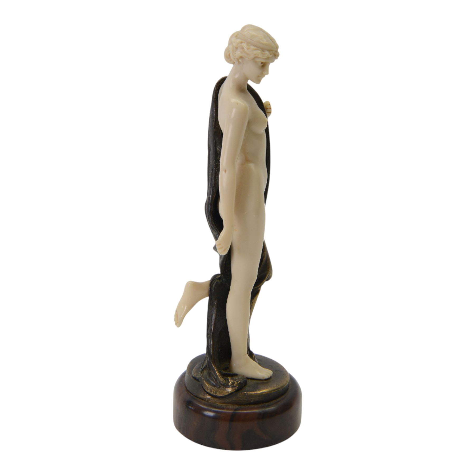 After Ferdinand Preiss: Art Deco style, composite semi nude classical female figure, raised upon circular base, H21cm