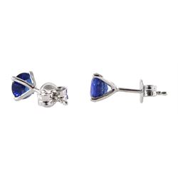 Pair of 18ct white gold round Ceylon sapphire stud earrings, stamped 750, total sapphire weight approx 2.30 carat