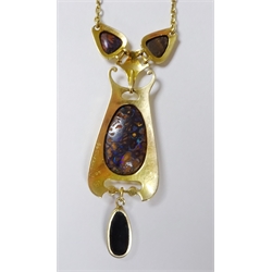  Murrle Bennett & Co Art Nouveau gold opal and seed pearl pendant necklace, stamped 15ct with makers marks  