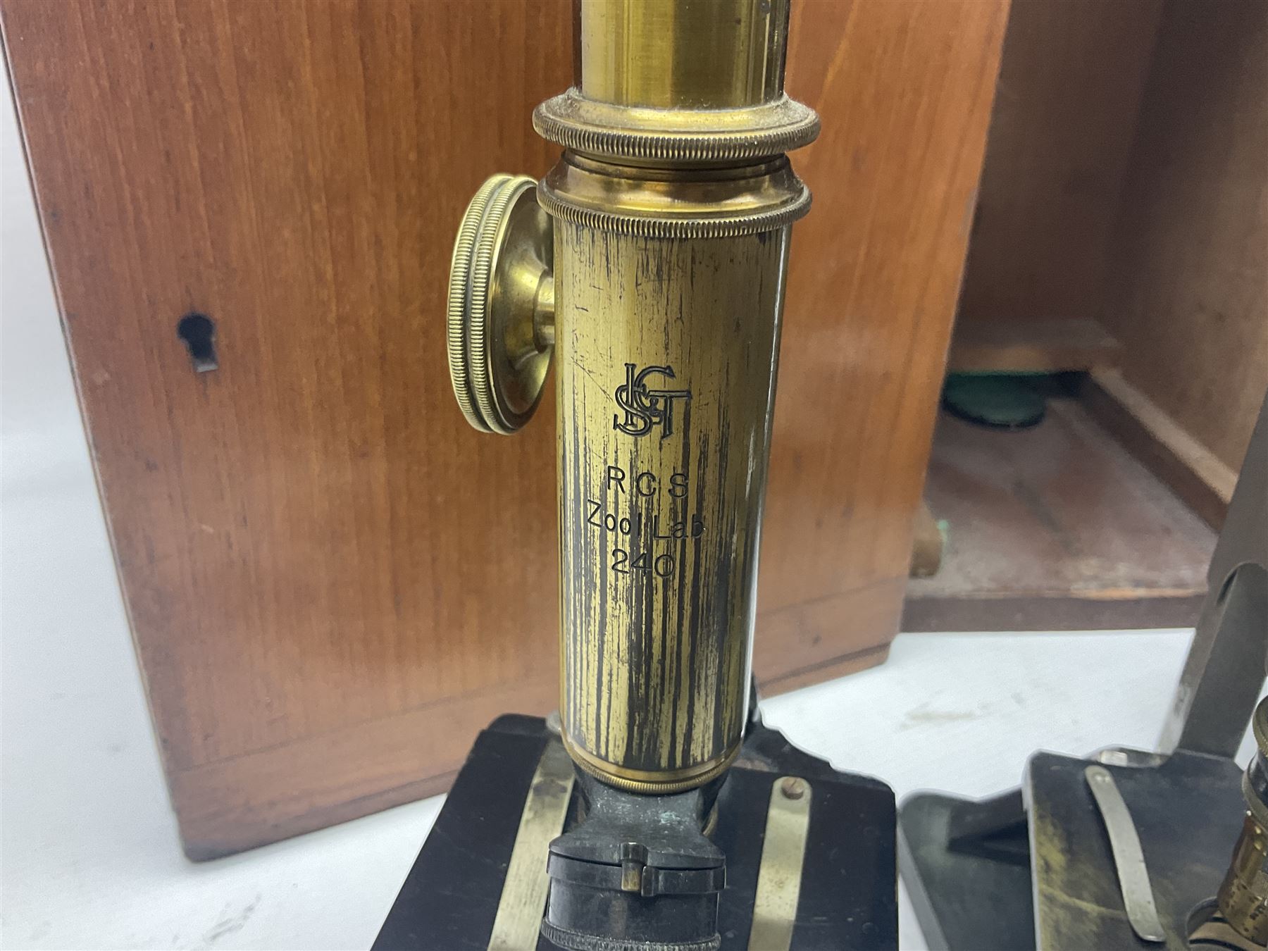 Four microscopes, comprising Nomo Biolam, RCS Zoo Lab 240, R Beck no 13756 and one other