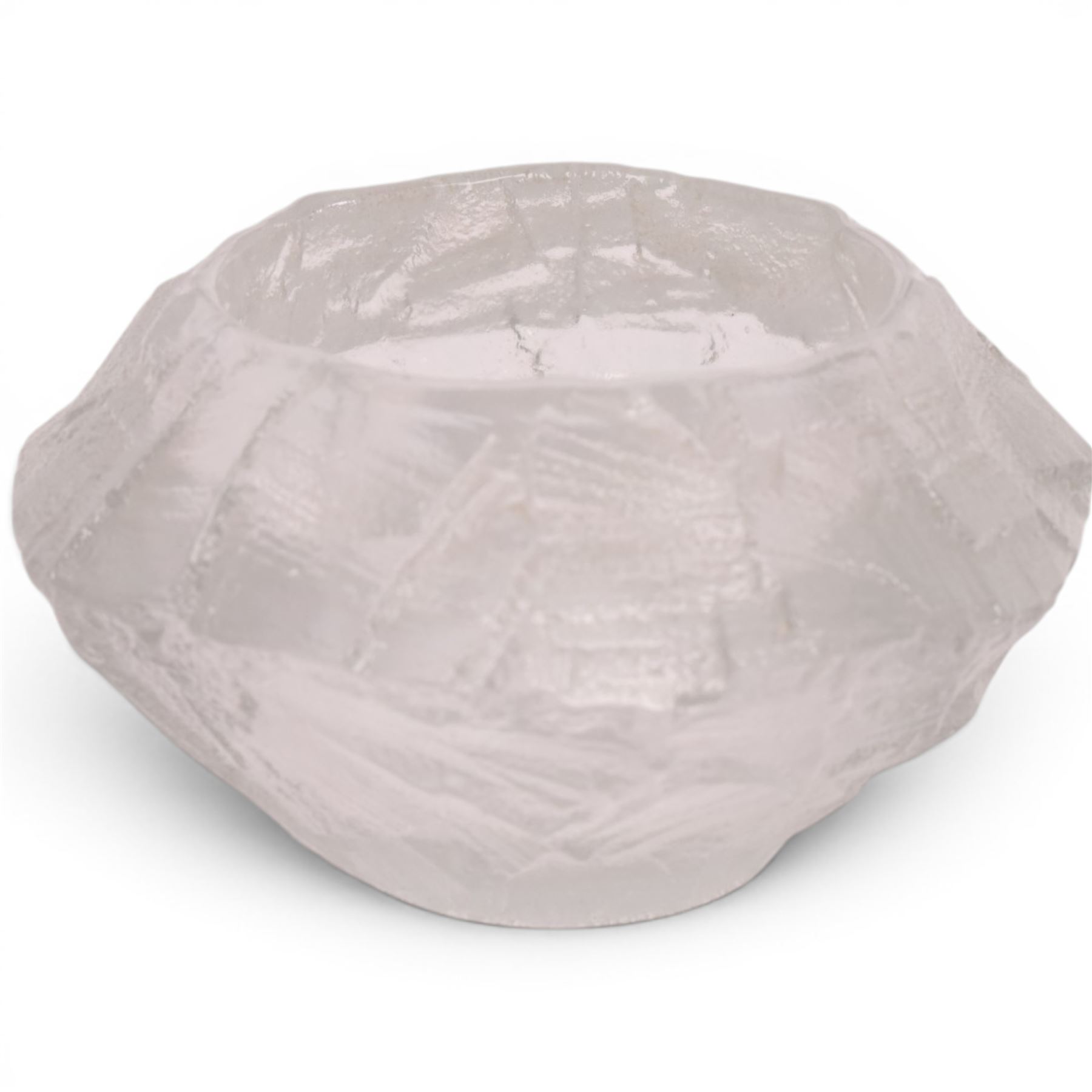 Glasbruk bowl by Gote Augustsen for Ruda, of textured dimond form, H12cm