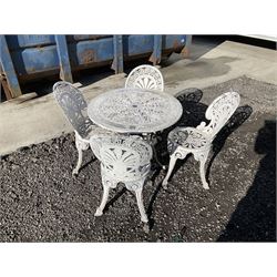 Cast aluminium circular garden table, and four chairs - THIS LOT IS TO BE COLLECTED BY APPOINTMENT FROM DUGGLEBY STORAGE, GREAT HILL, EASTFIELD, SCARBOROUGH, YO11 3TX