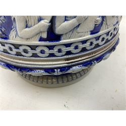 Three jardinières comprising West German Gerz example decorated in relief, Doulton Slaters example with frilled everted rim and a majolica example, and a further two Arthur Wood majolica jugs (5)