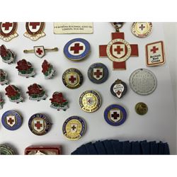 Collection of St John Ambulance enamel and metal badges, together with Red Cross medals and badges