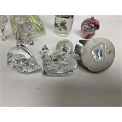 Royal Copenhagen Robins no 2238 and 2266, together with Jena Holland angel fish and three Hadeland glass animals etc