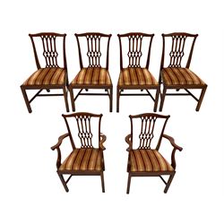 Set of six Georgian design mahogany dining chairs, comprising two carver and four side chairs, drop in upholstered seats