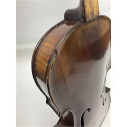 German trade violin c1900 stamped PAGANINI with 35.5cm two-piece maple back and ribs and spruce top L58.5cm overall; in carrying case; and another German trade violin for spares or repair; in carrying case (2)