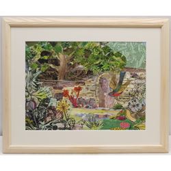 Penny Wicks (British 1949-): 'The Secret Garden Masham', mixed media collage 27cm x 37cm