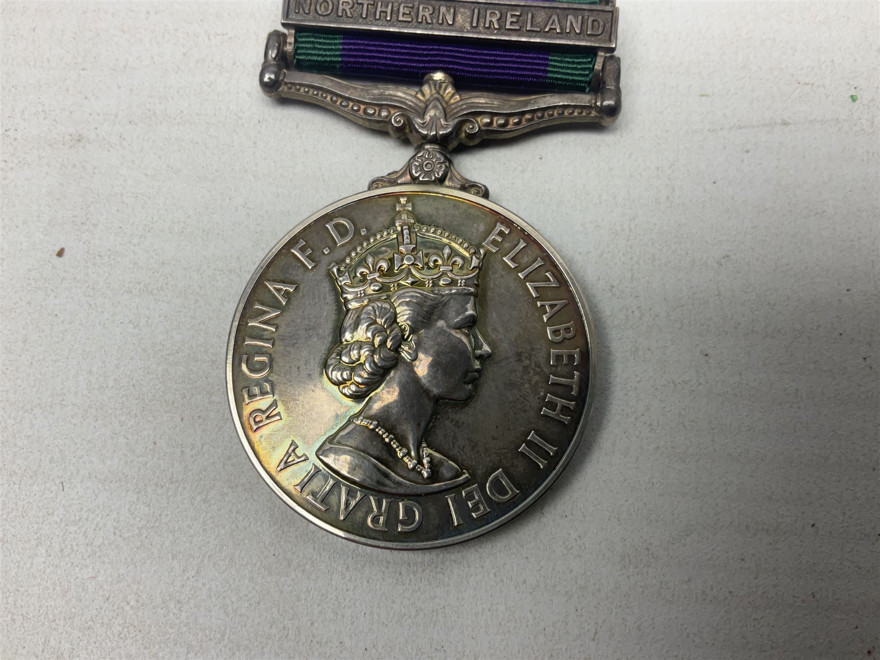 Elizabeth II General Service Medal with Northern Ireland clasp awarded to 24197417 Pte. S.P. Moylan R. Anglian; with ribbon