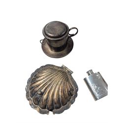 Collection of silver plate, including shell butter dish,  cafetiere, wicker handled coffee pot, etc