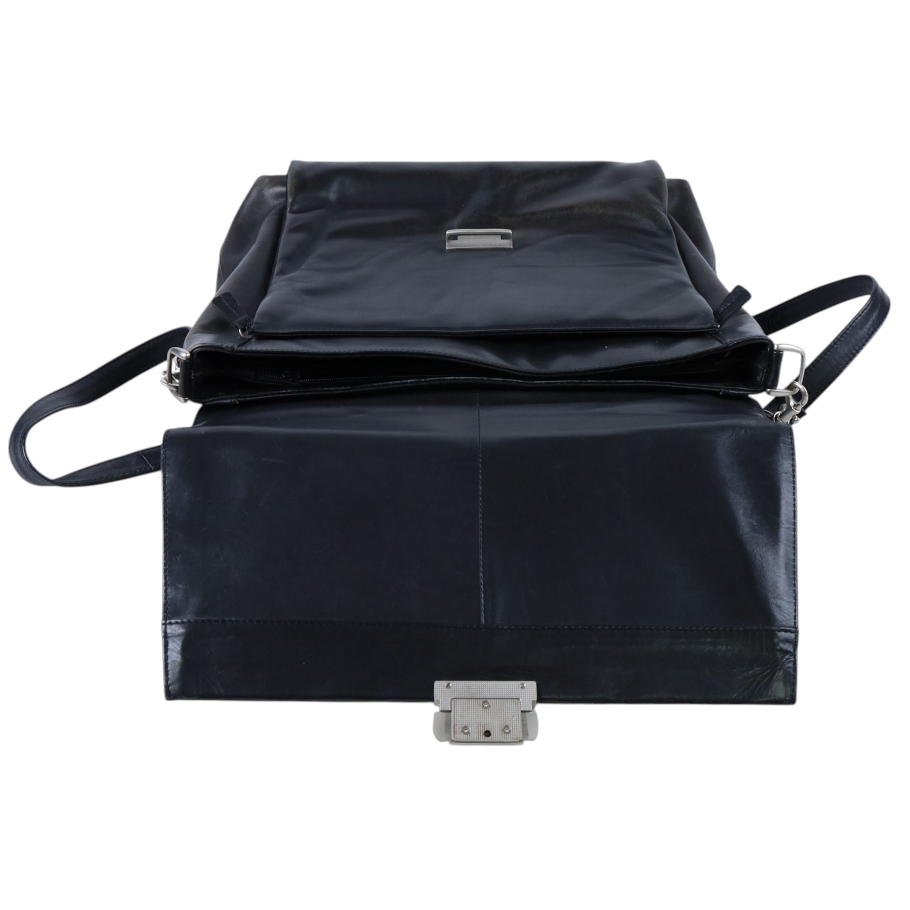 Black soft leather fitted brief case with shoulder strap W40cm, H30cm